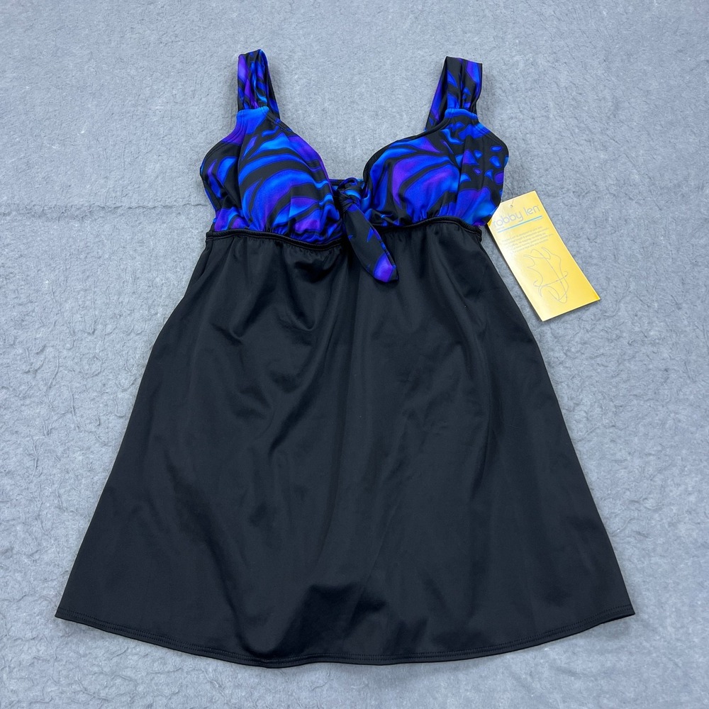 NEW Robby Len Swimsuit Women's 14 Black One Piece Flowy Skirt Babydoll Tie Front